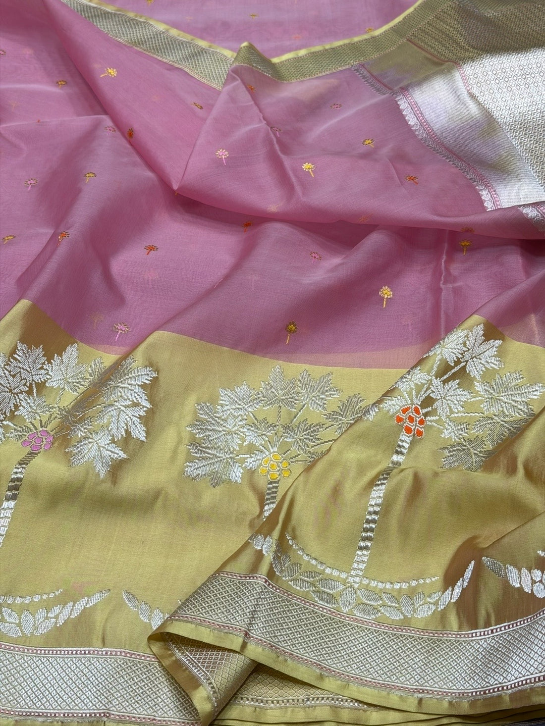 Gajiri Pink Handwoven Pure Organza Silk Saree