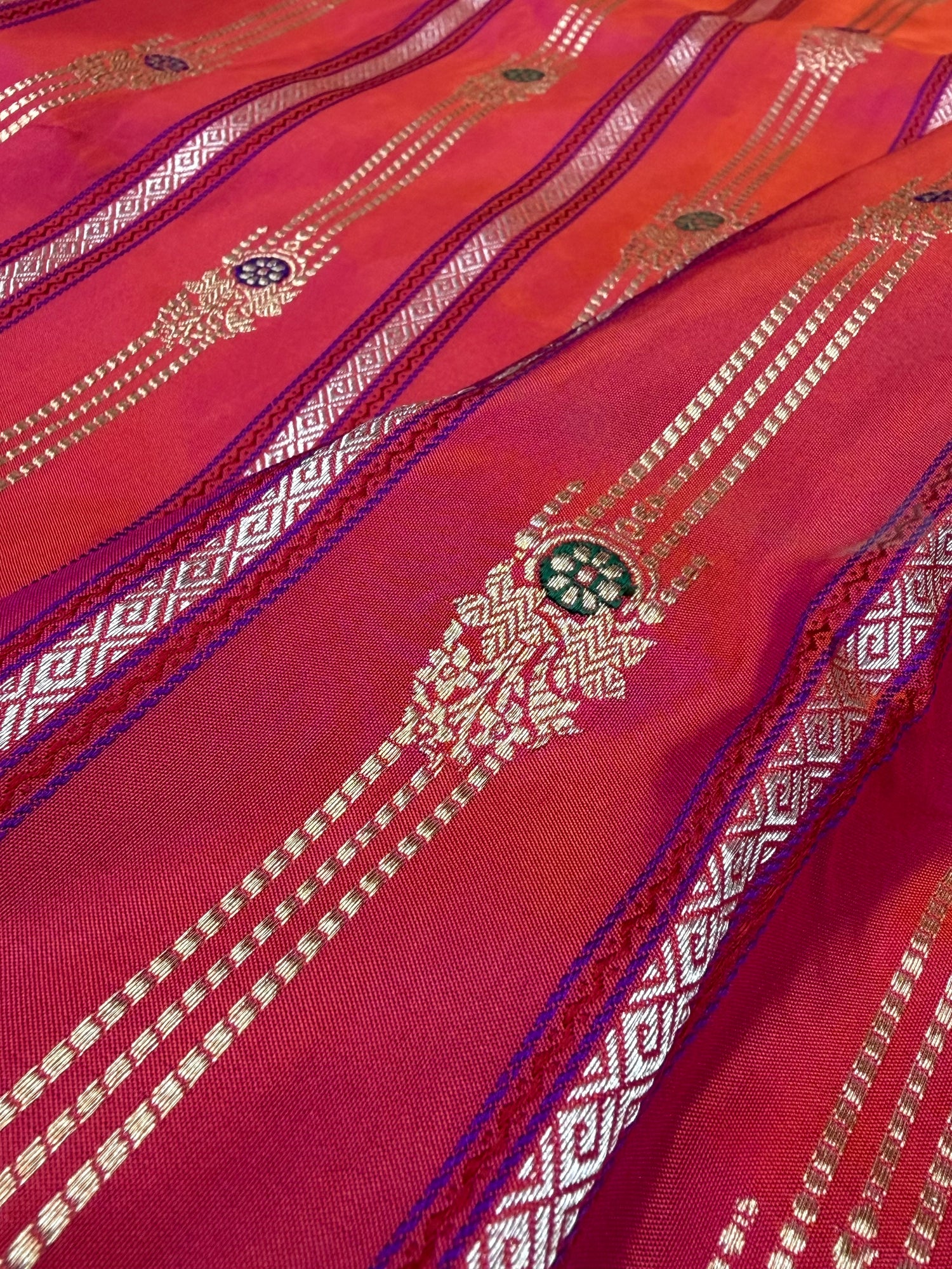 Orangish Pink Handwoven Pure Banarasi Silk Saree – Kadwa Katan Mulberry Silk | Authentic Banaras Handloom