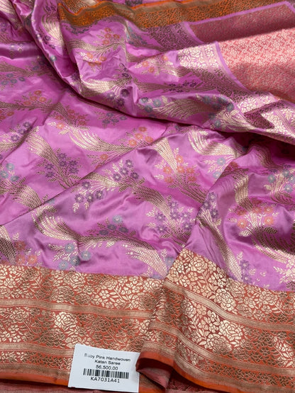 Pastel Pink Handwoven Pure Banarasi Silk Saree