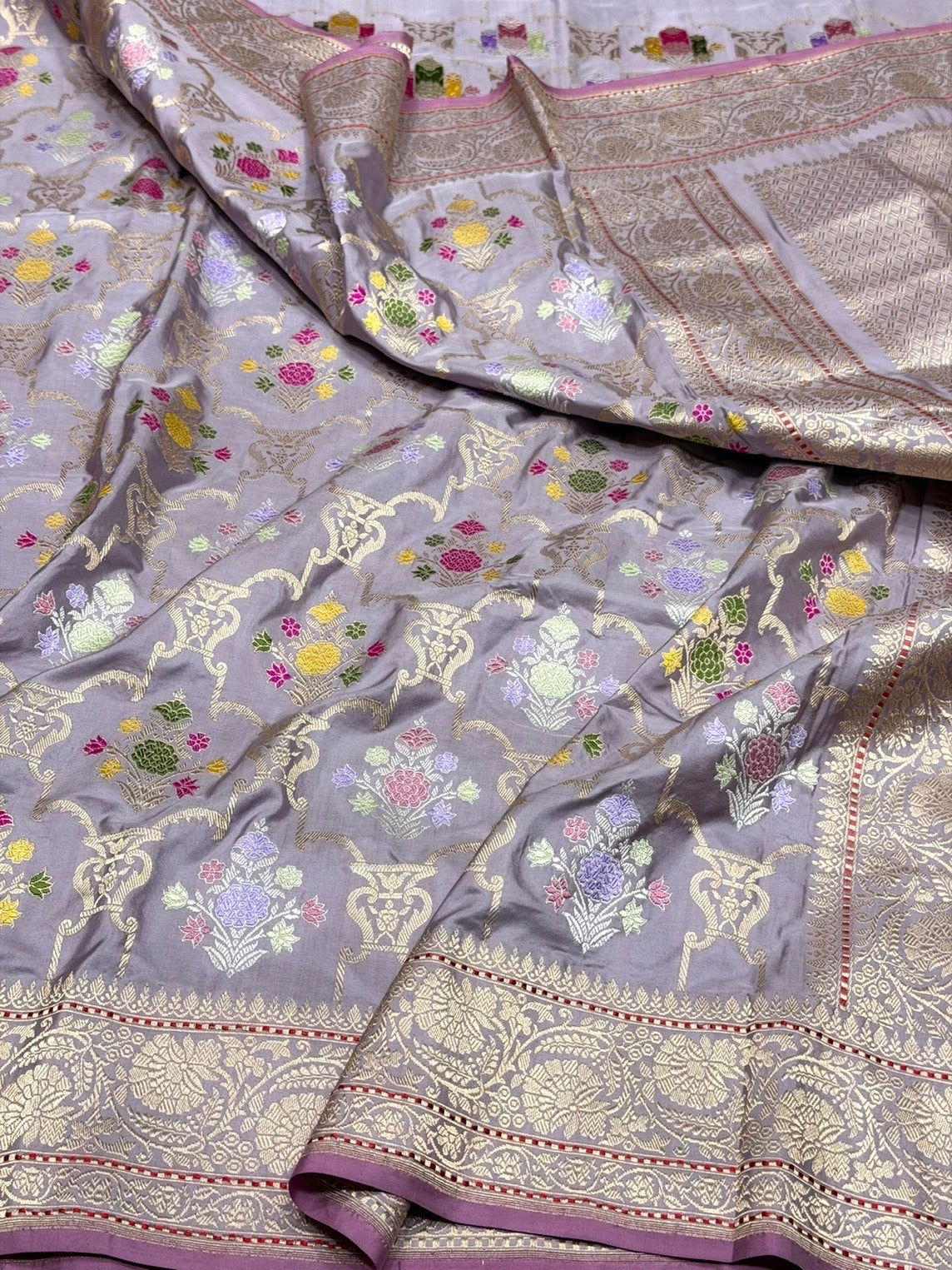Mauve Handwoven Pure Banarasi Silk Saree – Luxury Kadwa Handloom Wedding &amp; Festive Saree