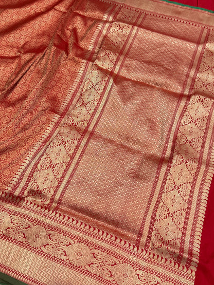 Red Pure Banarasi Silk Brocade Saree in Katan Mulberry Silk – Classic Banaras Weave