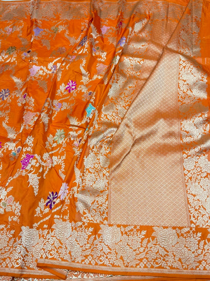 Orange Handwoven Pure Banarasi Silk Saree