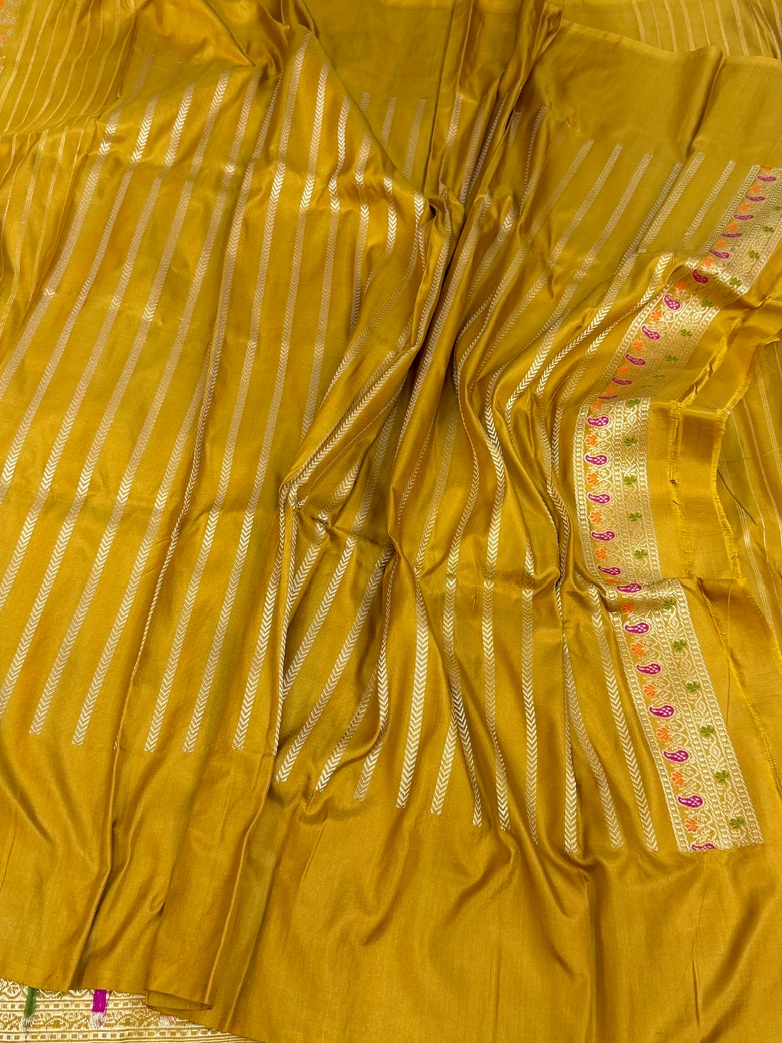 Mustard Yellow Handwoven Pure Banarasi Ektara Silk Saree