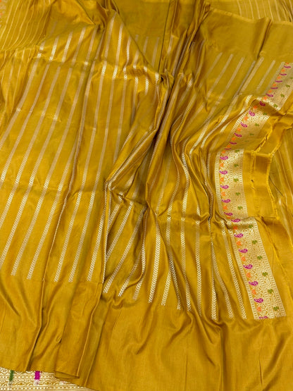 Mustard Yellow Handwoven Pure Banarasi Ektara Silk Saree