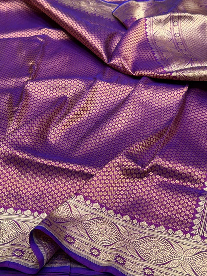 Purple Pure Banarasi Silk Brocade Saree in Katan Mulberry Silk