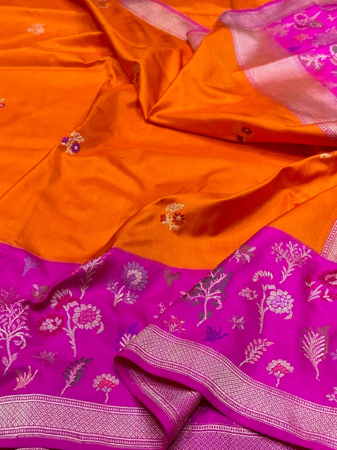 Orange/pink Handwoven Pure Banarasi Ektara Silk Saree
