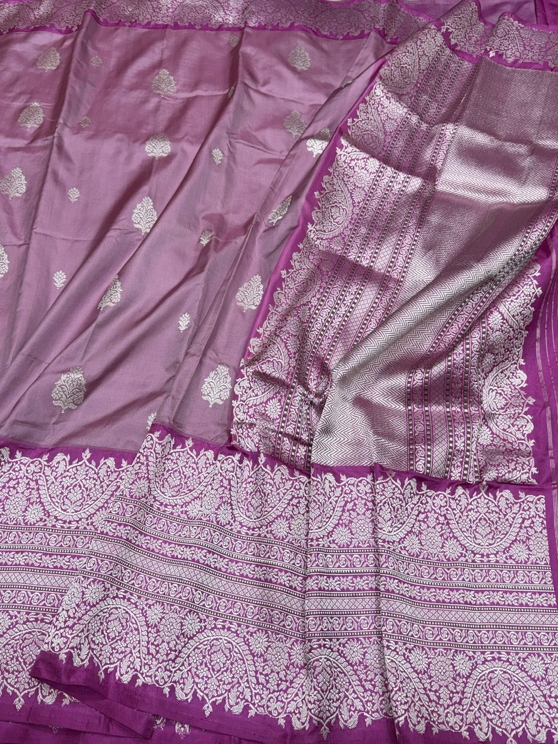 Dusty Rose Pink Handwoven Pure Banarasi Ektara Silk Saree – Kadwa Iktara Weave, Pure Mulberry Silk