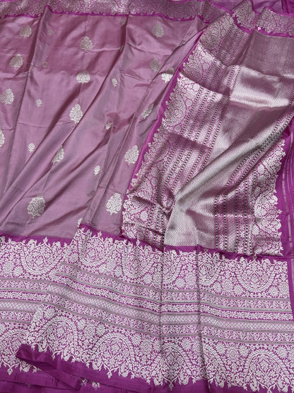Dusty Rose Pink Handwoven Pure Banarasi Ektara Silk Saree – Kadwa Iktara Weave, Pure Mulberry Silk
