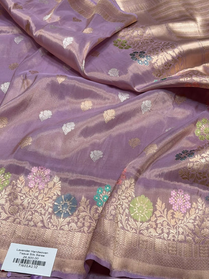Lavender Handwoven Pure Banarasi Tissue Silk Saree