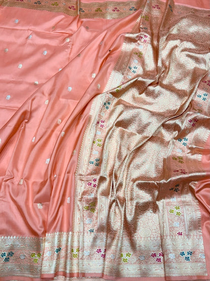 Peach Handwoven Pure Banarasi Silk Saree