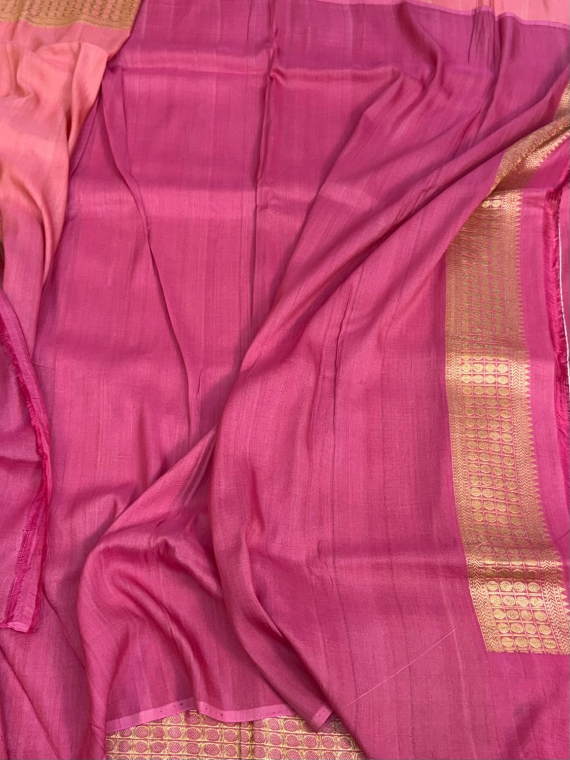 Pink Handwoven Pure Tussar Georgette Saree