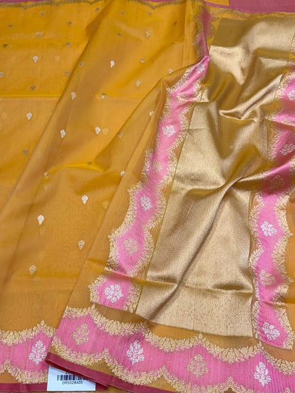 Orange Handwoven Banarasi Pure Organza Silk Saree