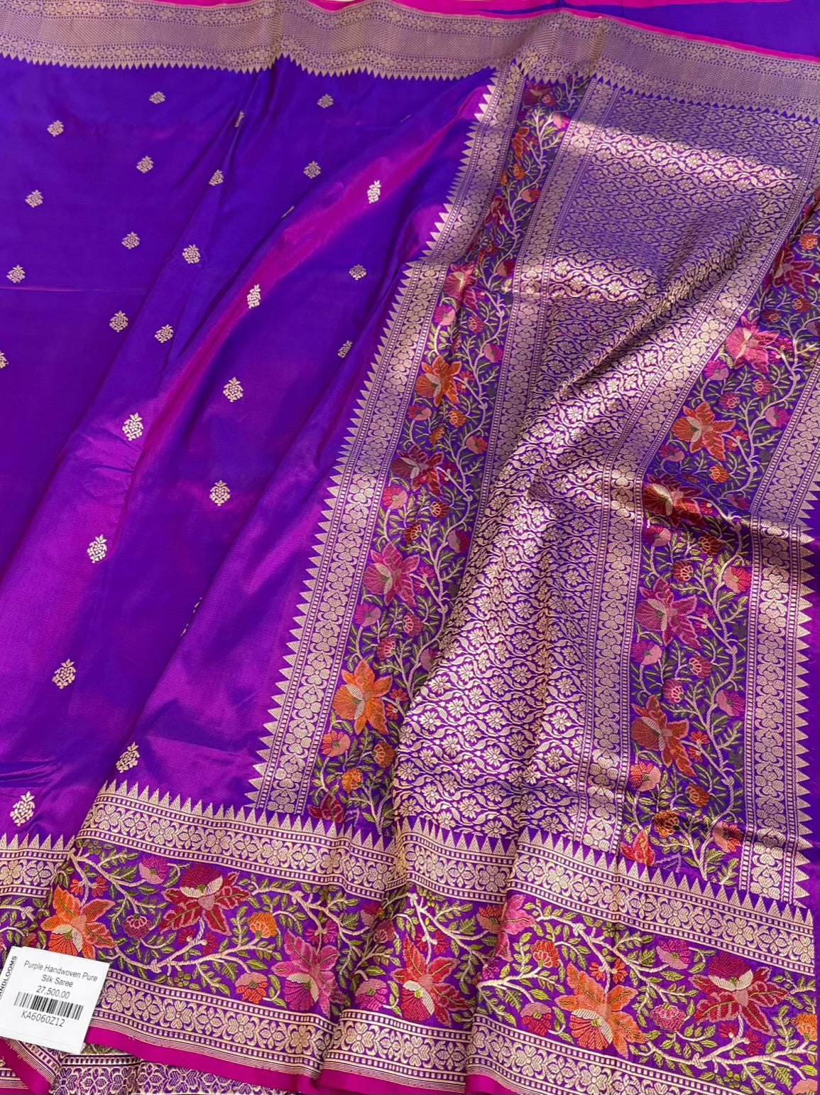 Purple Handwoven Pure Banarasi Satin Silk Saree
