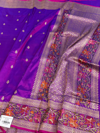 Purple Handwoven Pure Banarasi Satin Silk Saree