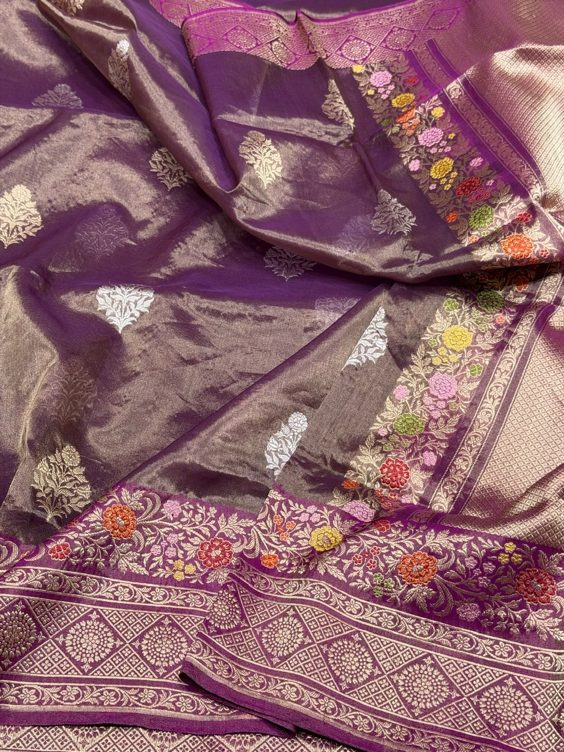 Magenta Pink Handwoven Pure Banarasi Kora Tissue Saree