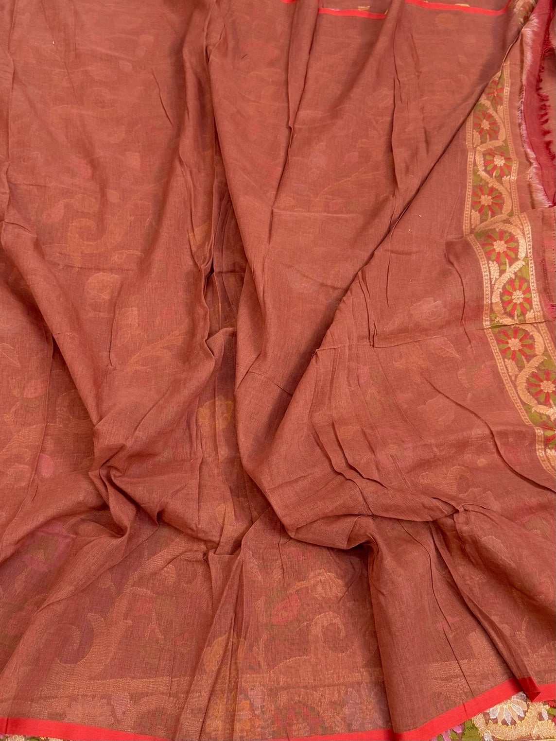 Brown Pure Muslin Cotton Jamdani Saree