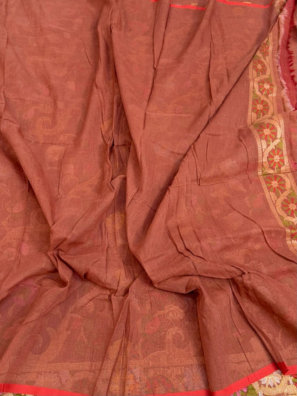 Brown Pure Muslin Cotton Jamdani Saree