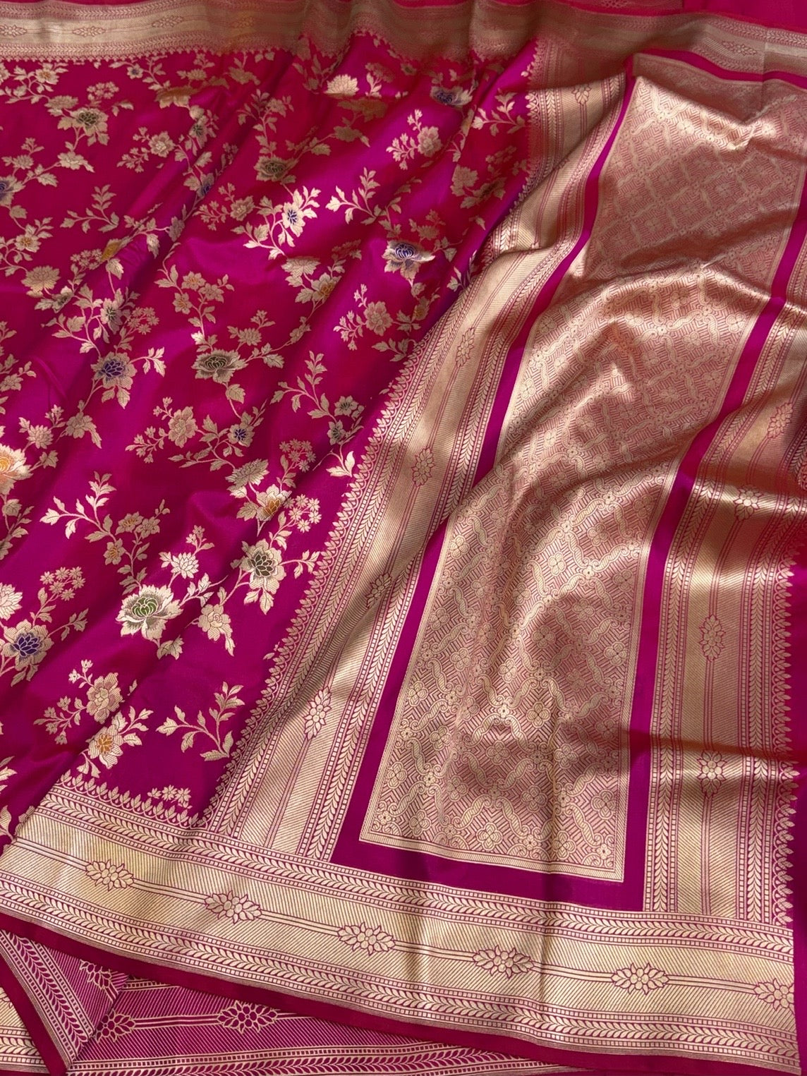 Rani Pink Banarasi Minakari Pure Katan Silk Saree
