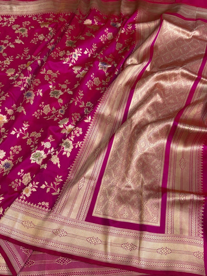 Rani Pink Banarasi Minakari Pure Katan Silk Saree