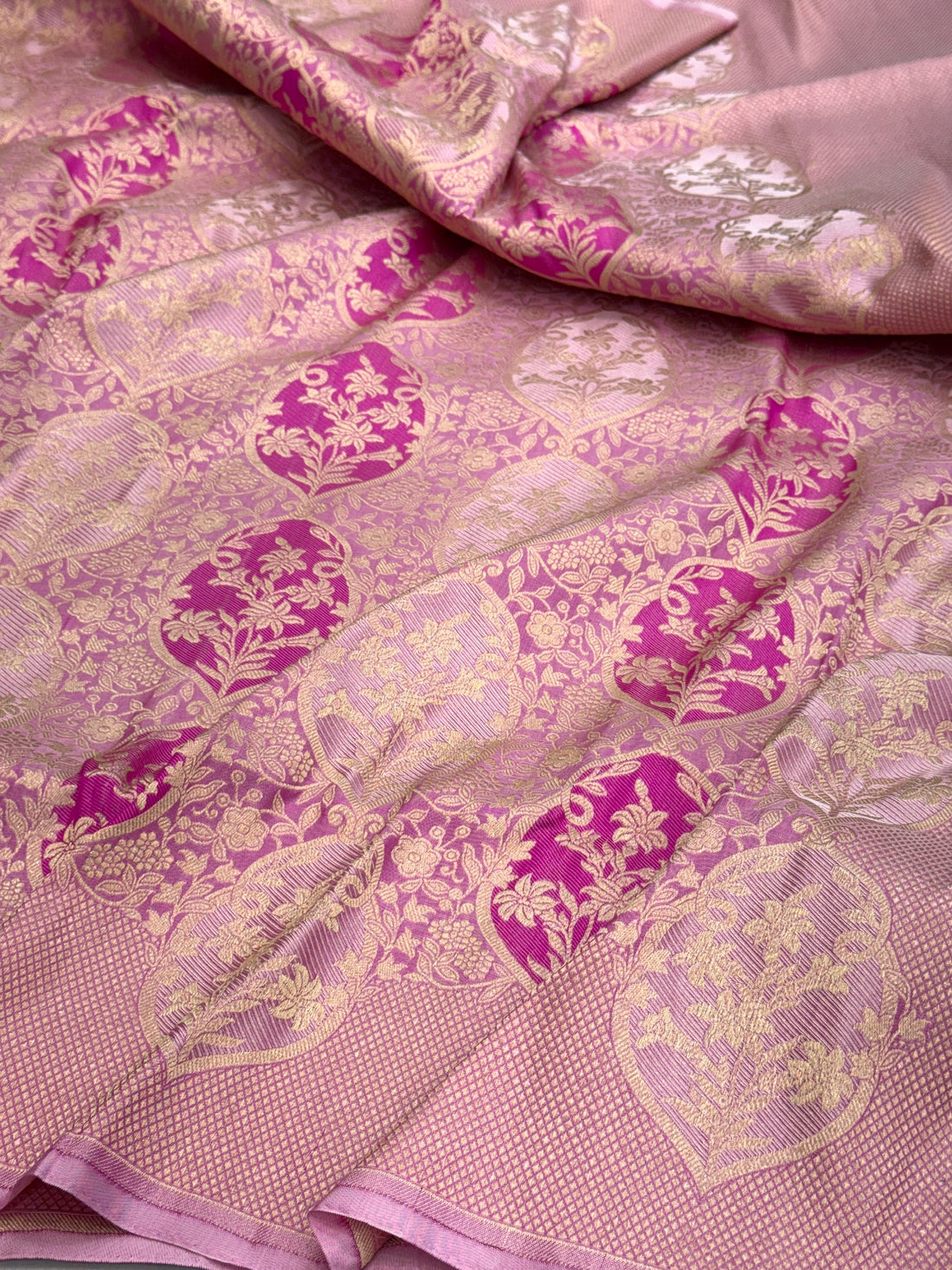 Baby Pink Banarasi Minakari Pure Silk Brocade Saree | 100% Pure Katan Silk