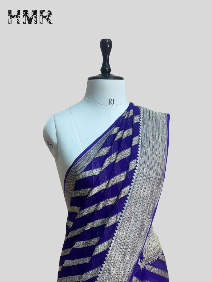Purple Pure Chiffon Georgette Saree