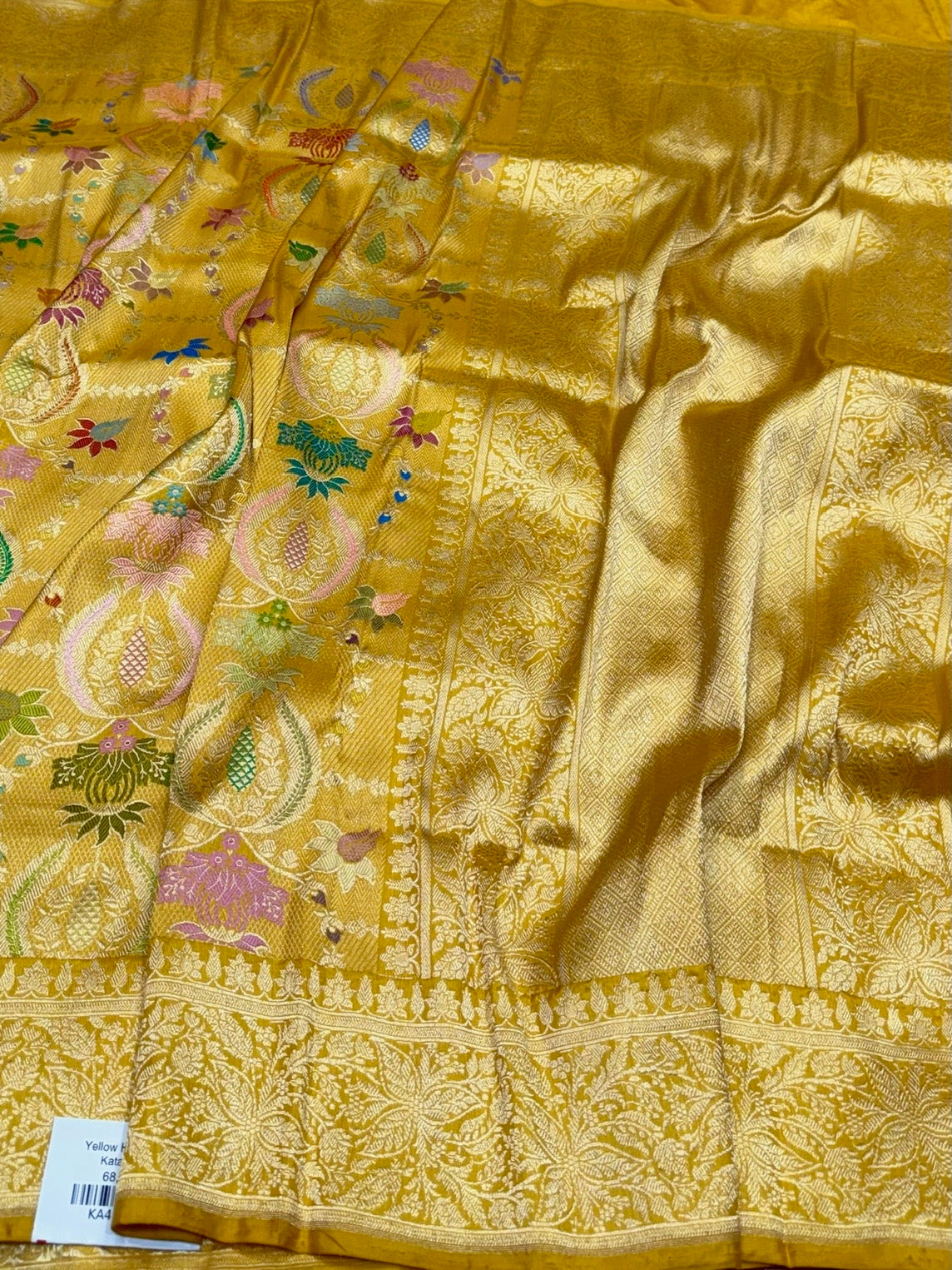 Yellow Handwoven Banarasi Pure Silk Brocade Saree | Meenakari Katan Silk