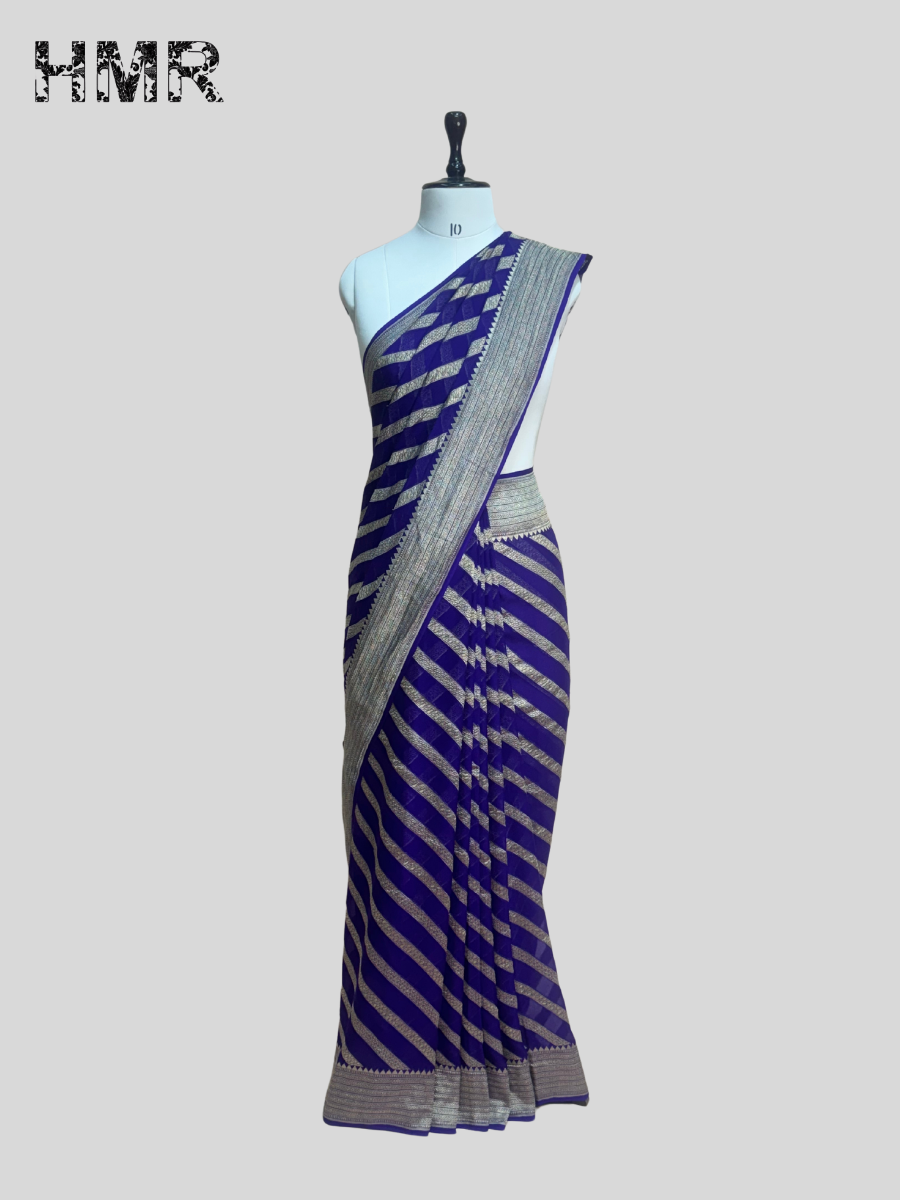 Purple Pure Chiffon Georgette Saree