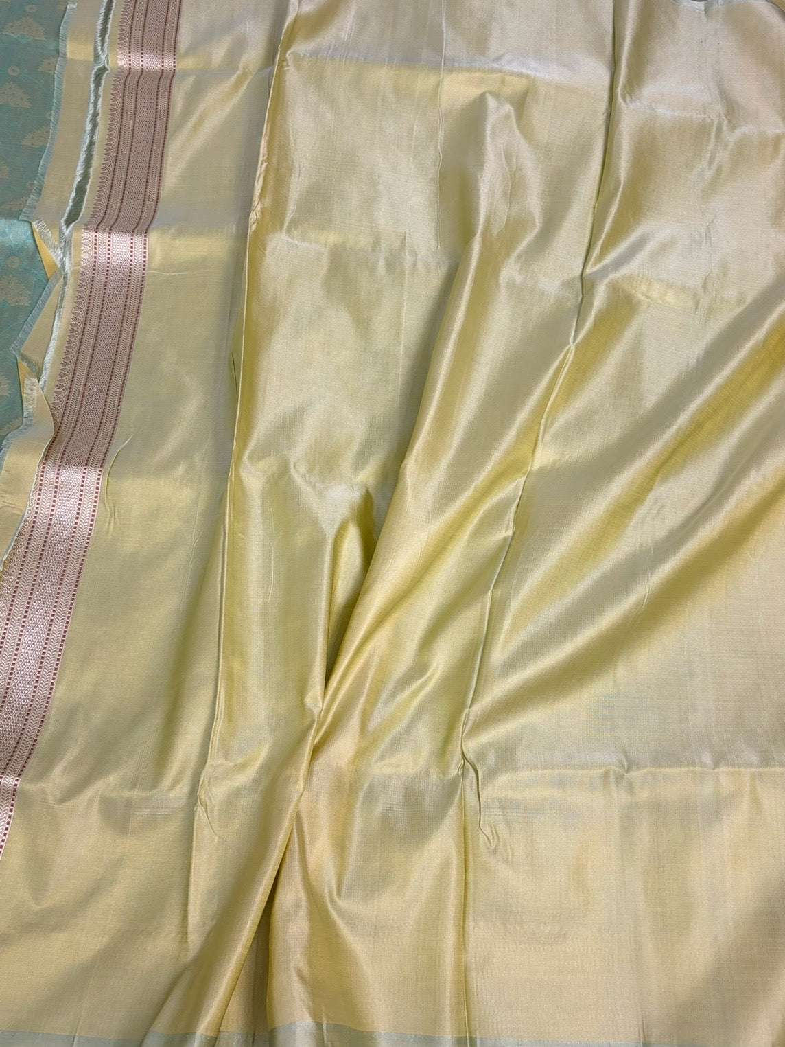 Pista Handwoven Pure Banarasi Satin Tanchoi Silk Saree