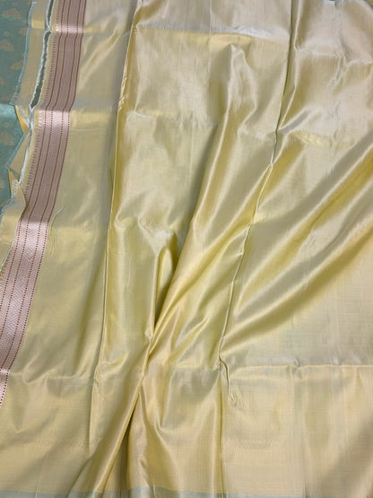 Pista Handwoven Pure Banarasi Satin Tanchoi Silk Saree