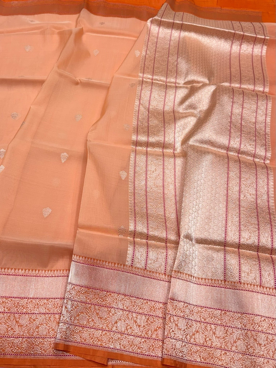 Peach Handwoven Pure Organza Silk Saree