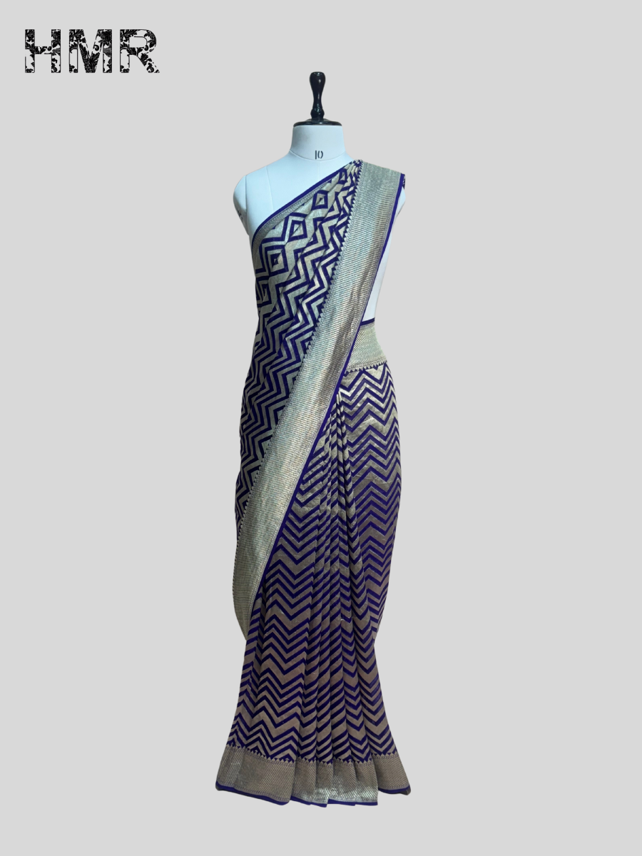 Royal Blue Pure Chiffon Georgette Saree