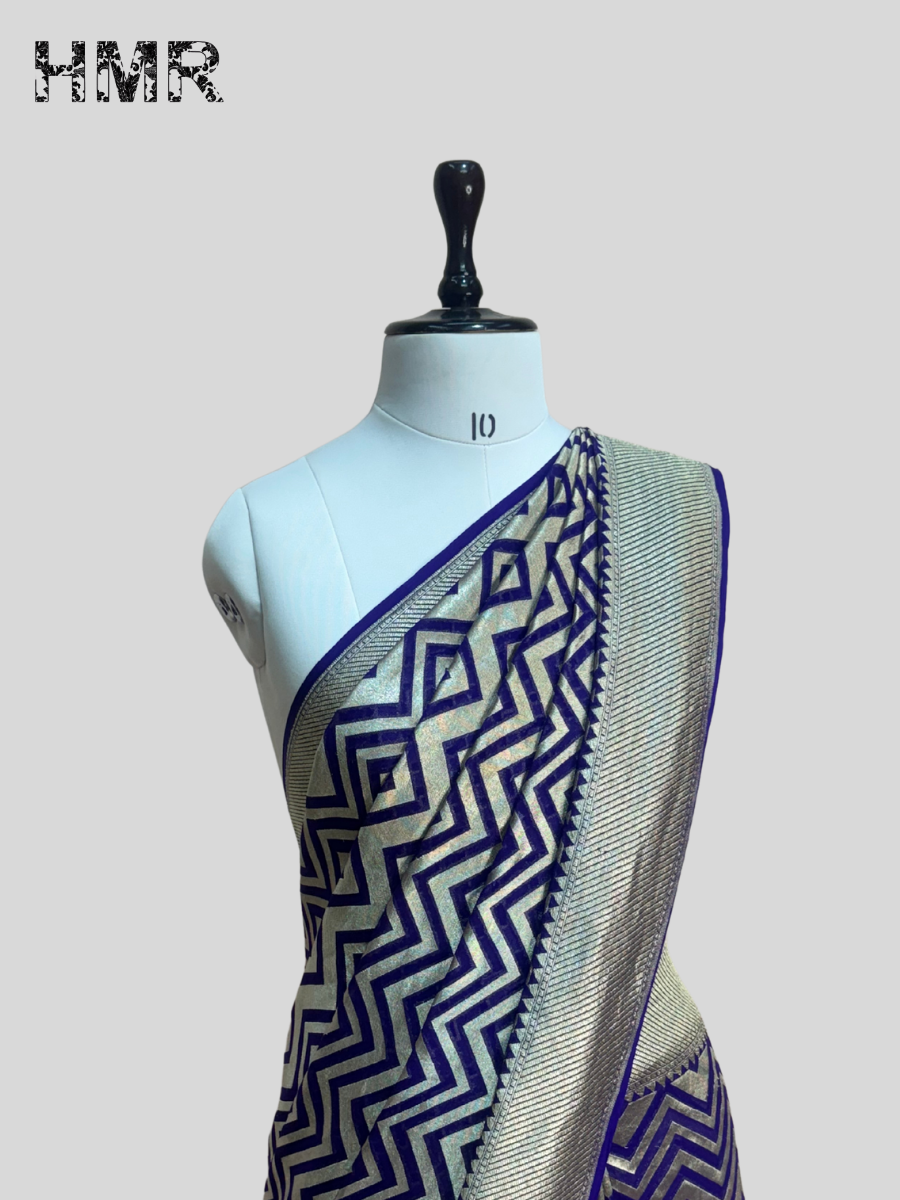 Royal Blue Pure Chiffon Georgette Saree