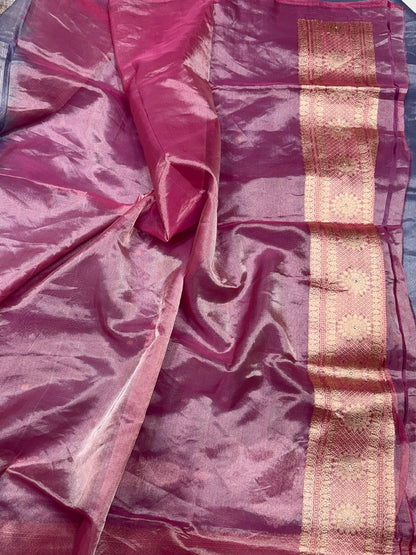Bluish Grey Handwoven Pure Banarasi Tissue Silk Saree