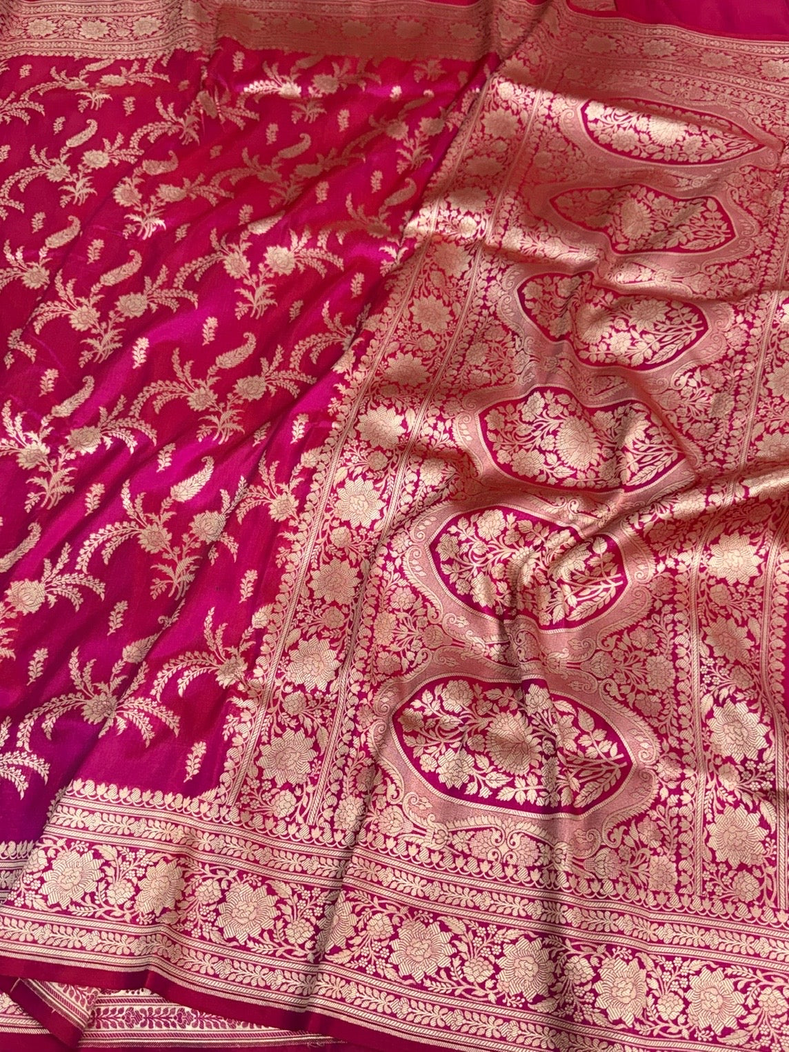 Rani Pink Banarasi Pure Katan Silk Saree