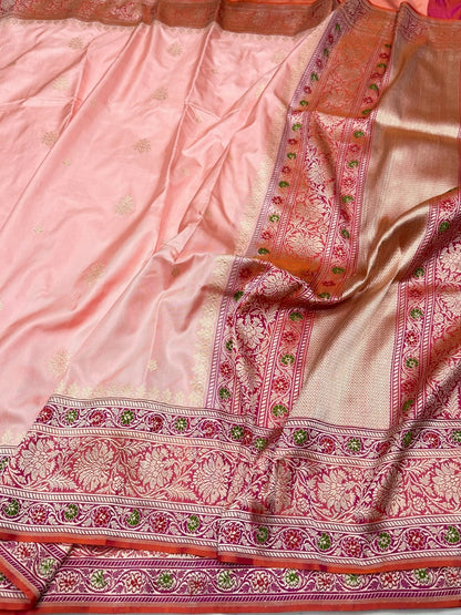 Peach Handwoven Pure Banarasi Ektara Silk Saree