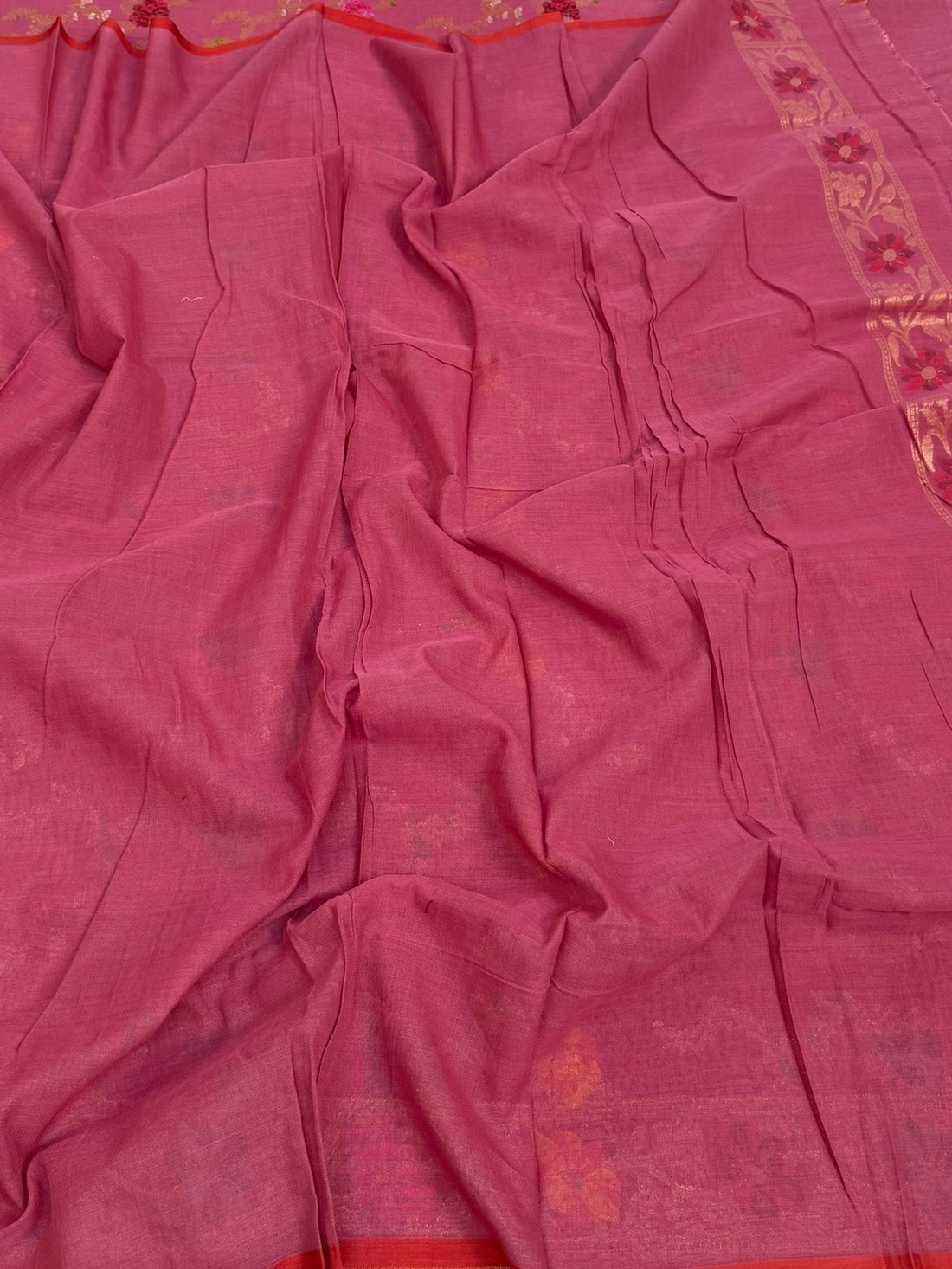 Dusty Pink Pure Muslin Cotton Jamdani Saree
