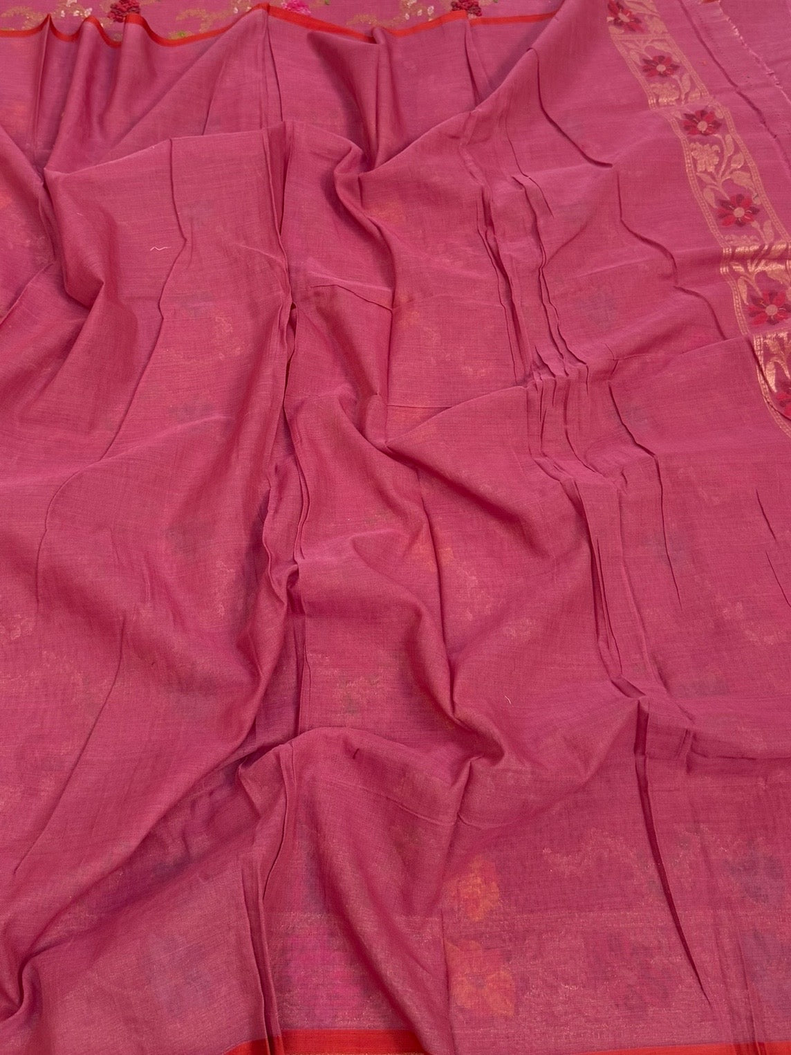 Dusty Pink Pure Muslin Cotton Jamdani Saree