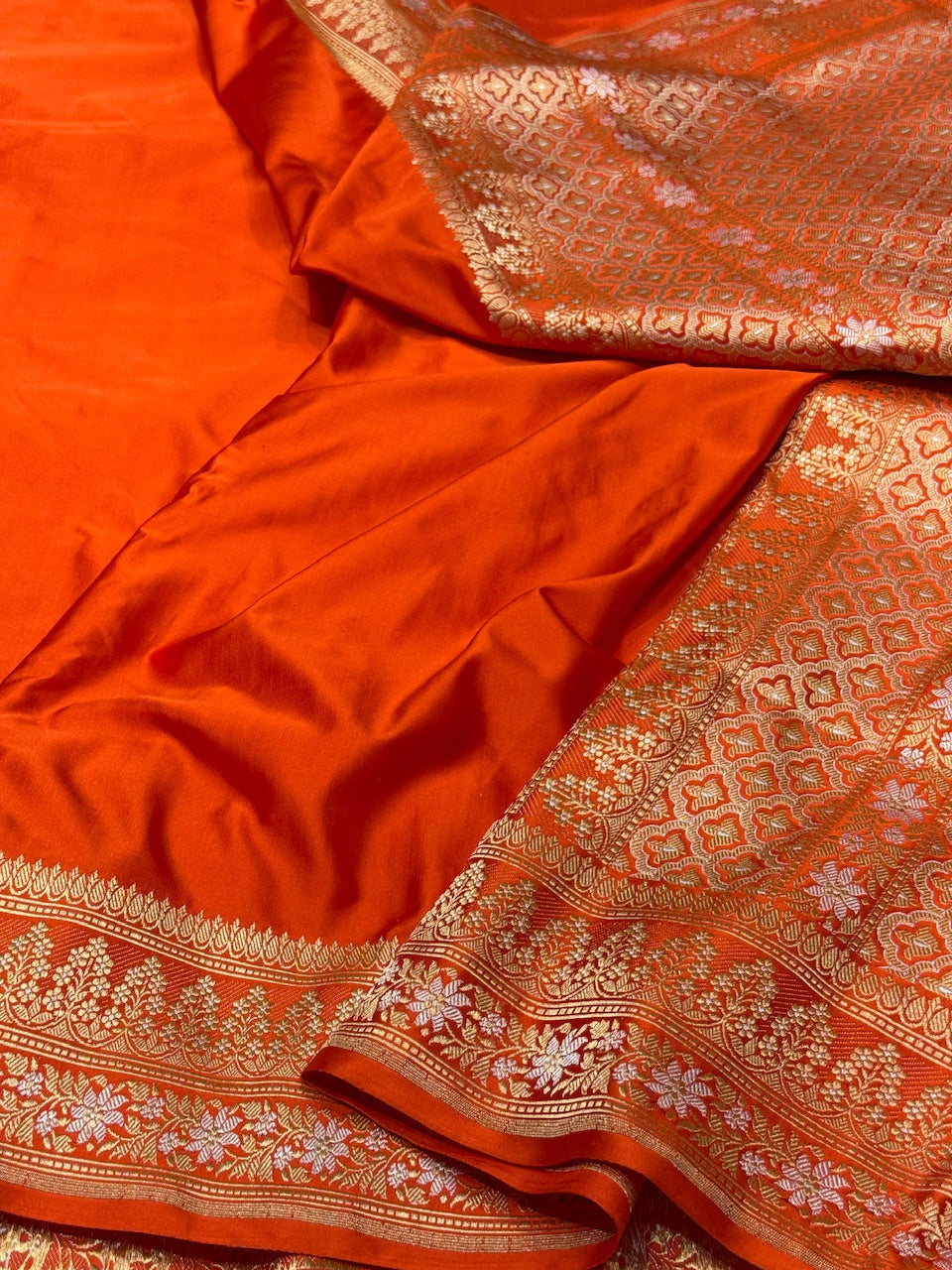Orange Handwoven Banarasi Pure Mashru Satin Silk Saree