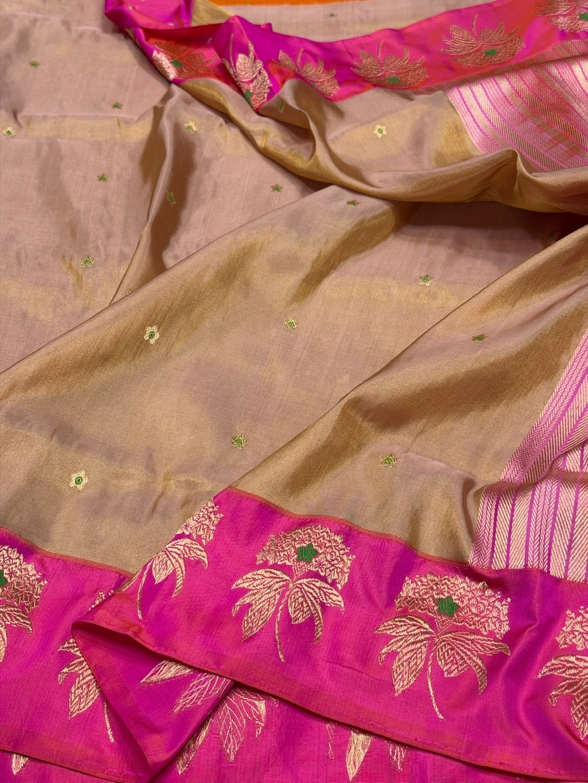 Rani Pink Handwoven Pure Banarasi Tissue Saree