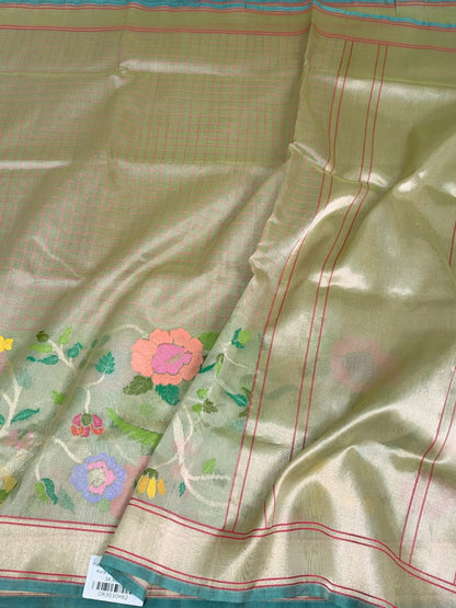 Pista Green Banarasi Pure Kora Tissue Jamdani Saree