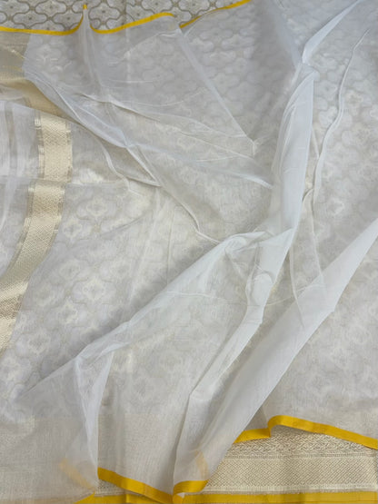 White Pure Banarasi Kora Cotton Saree