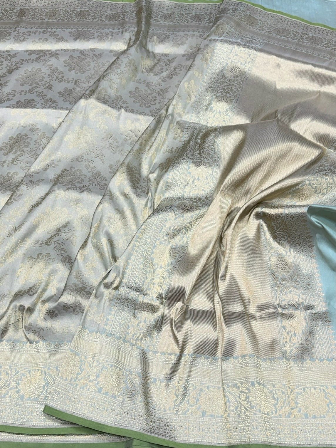 Sky Blue Pure Banarasi Silk Brocade Saree in Katan Mulberry Silk – Classic Banaras Weave