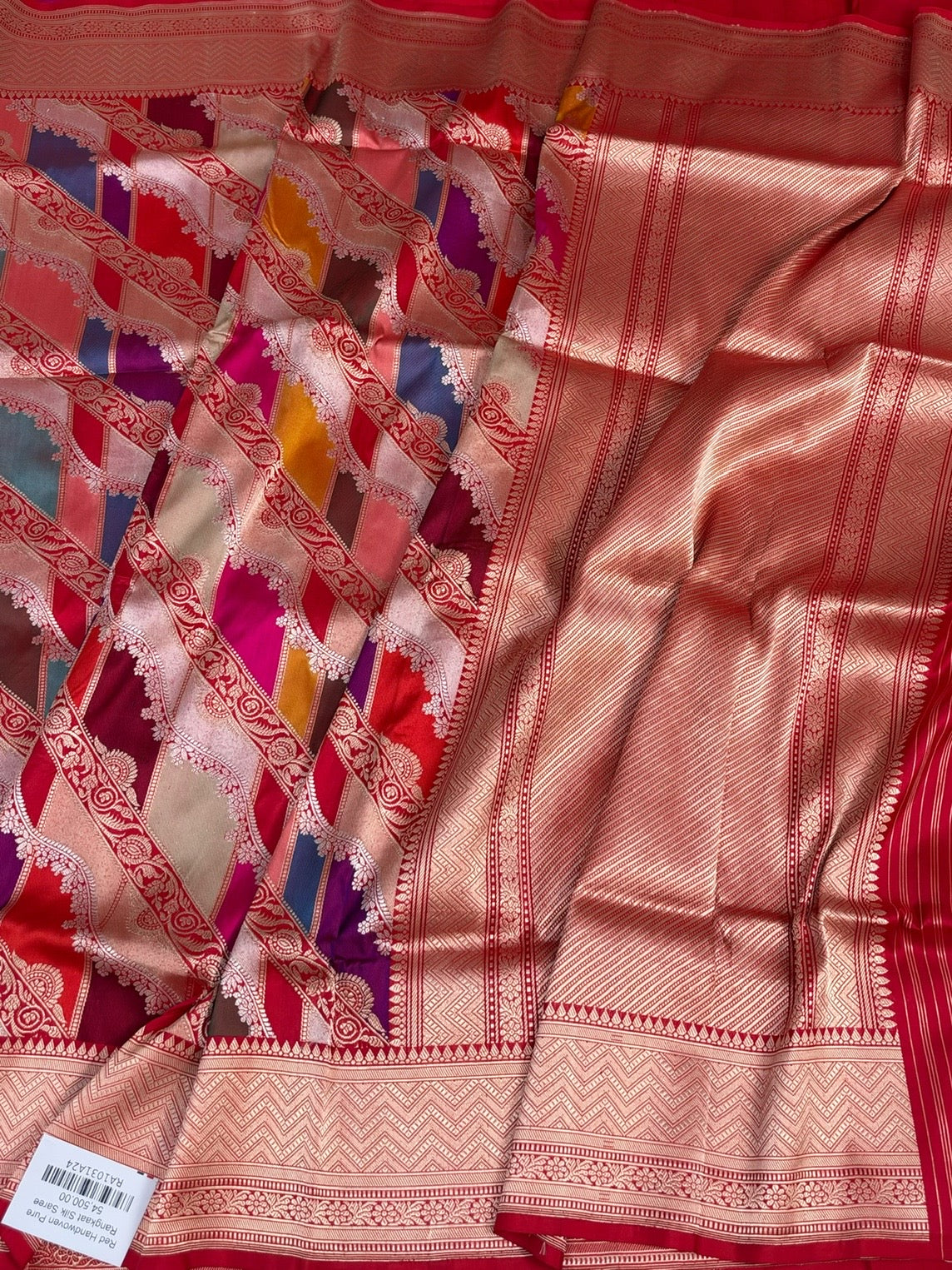 Red Handwoven Pure Banarasi Rangkaat Silk Saree