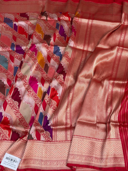 Red Handwoven Pure Banarasi Rangkaat Silk Saree
