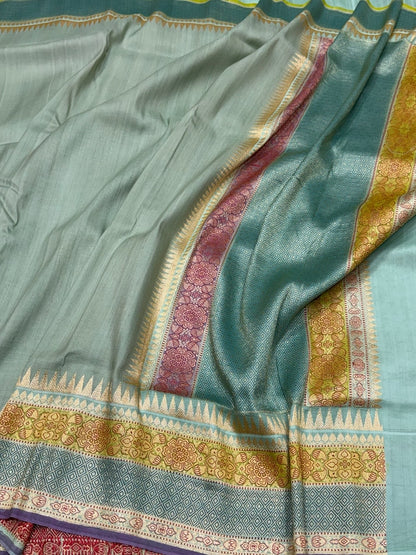 Pista Green Handwoven Pure Tussar Georgette Saree