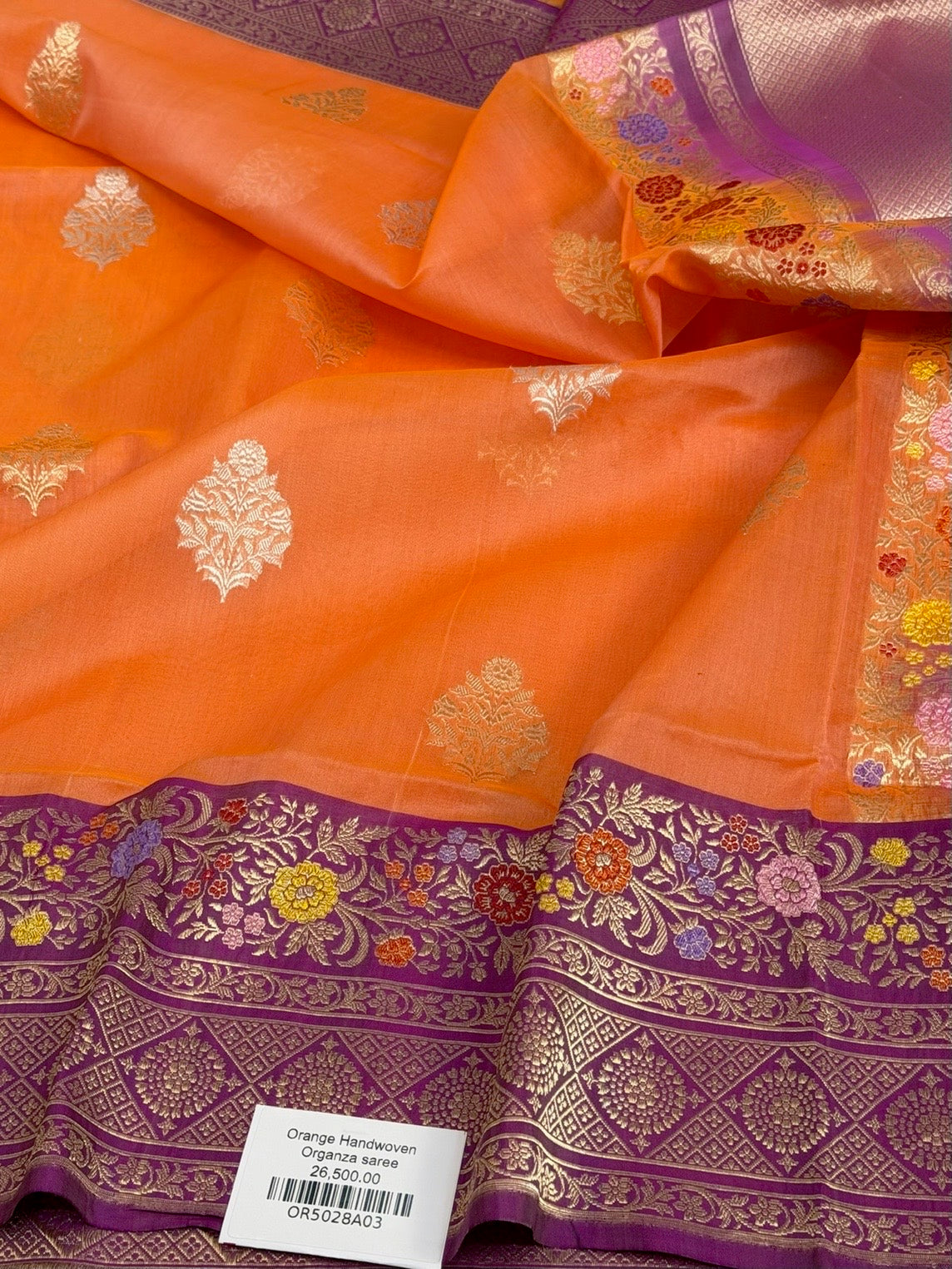 Orange Handwoven Banarasi Pure Organza Silk Saree