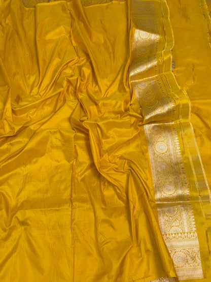 Mustard Yellow Banarasi Sona Rupa Pure Katan Silk Saree