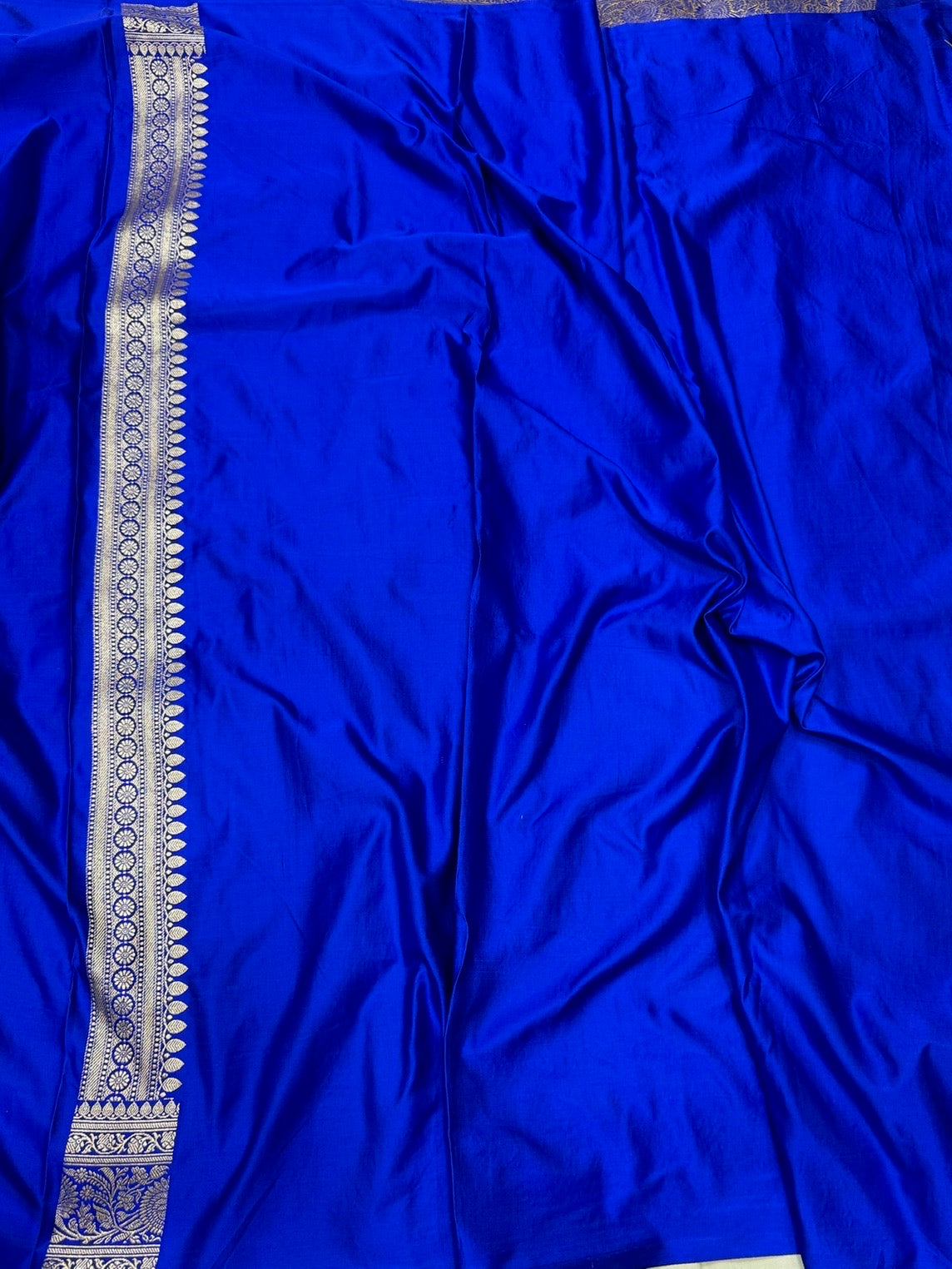 Royal Blue Handwoven Vintage Pure Banarasi Satin Silk Saree