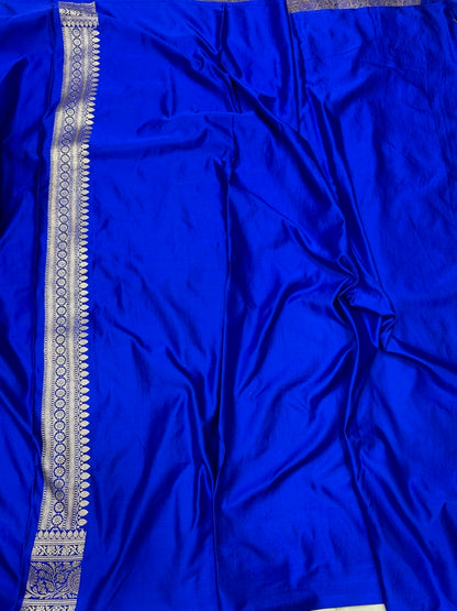 Royal Blue Handwoven Vintage Pure Banarasi Satin Silk Saree