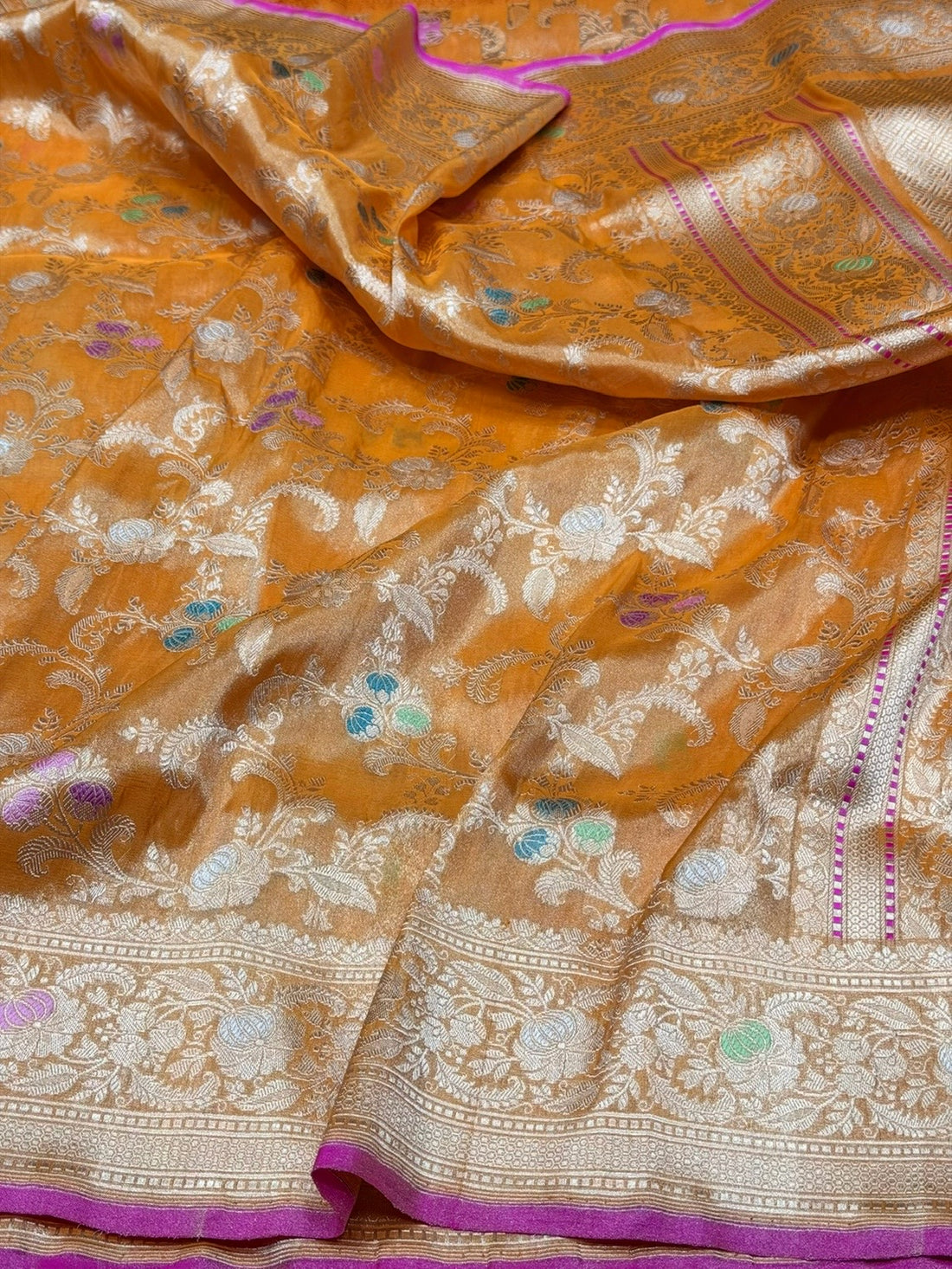 Orange Handwoven Banarasi Pure Silk Tissue Saree